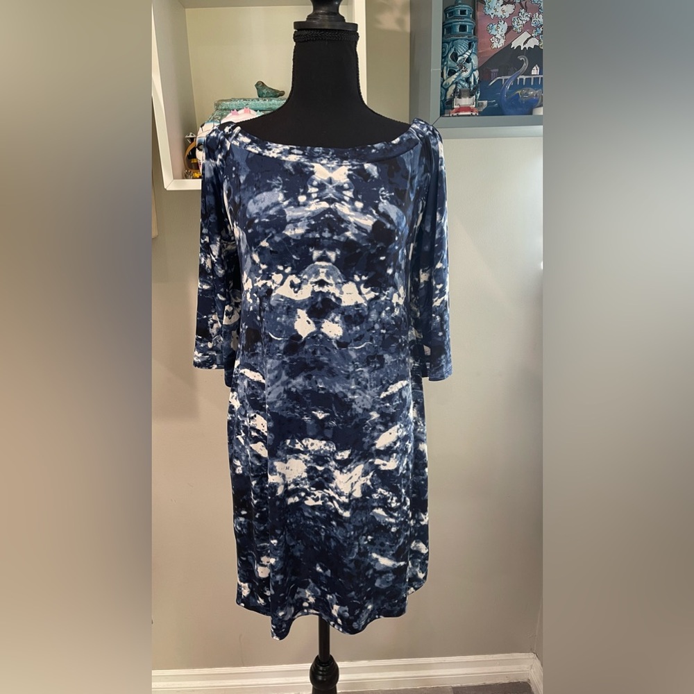 Veronica M , Blue‎ Acid Bell Sleeve Mini Dress